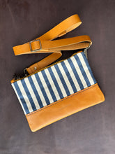Load image into Gallery viewer, Crossbody - Tan and Striped Japanese Selvedge Demin