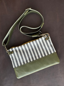 Crossbody - Olive and Striped Linen