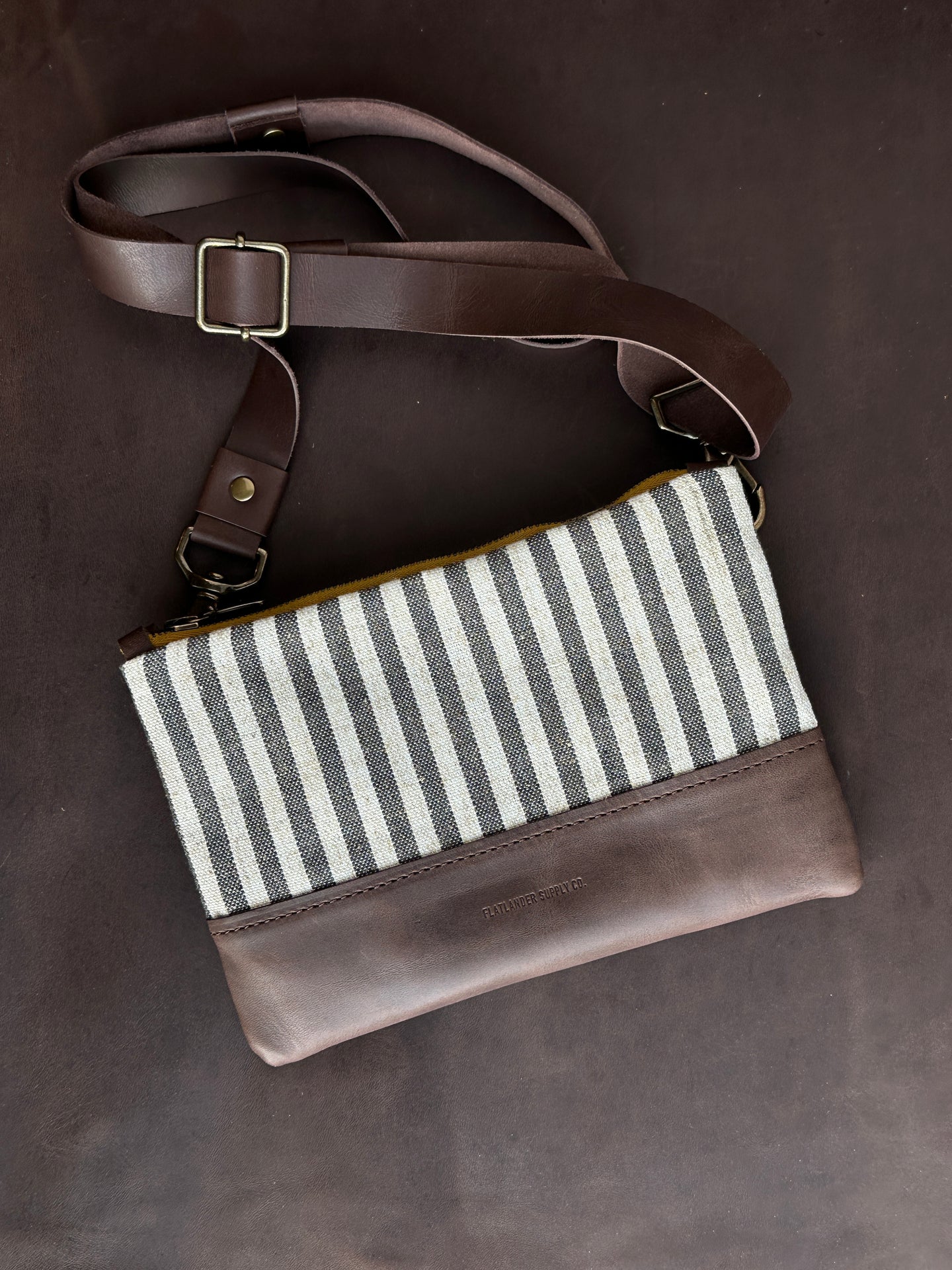Crossbody - Brown and Striped Linen